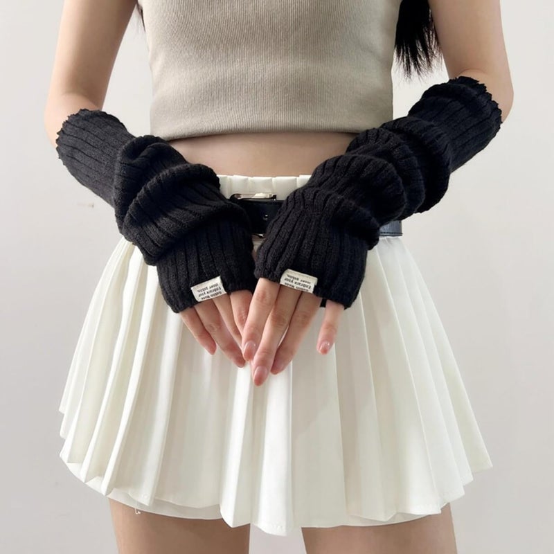 DUNKOING Cute Y2K Arm Warmers Kawaii Knitted Wrist Warmers Long Japanese Harajuku Goth Fingerless Sleeve for Women Girls - Image 2